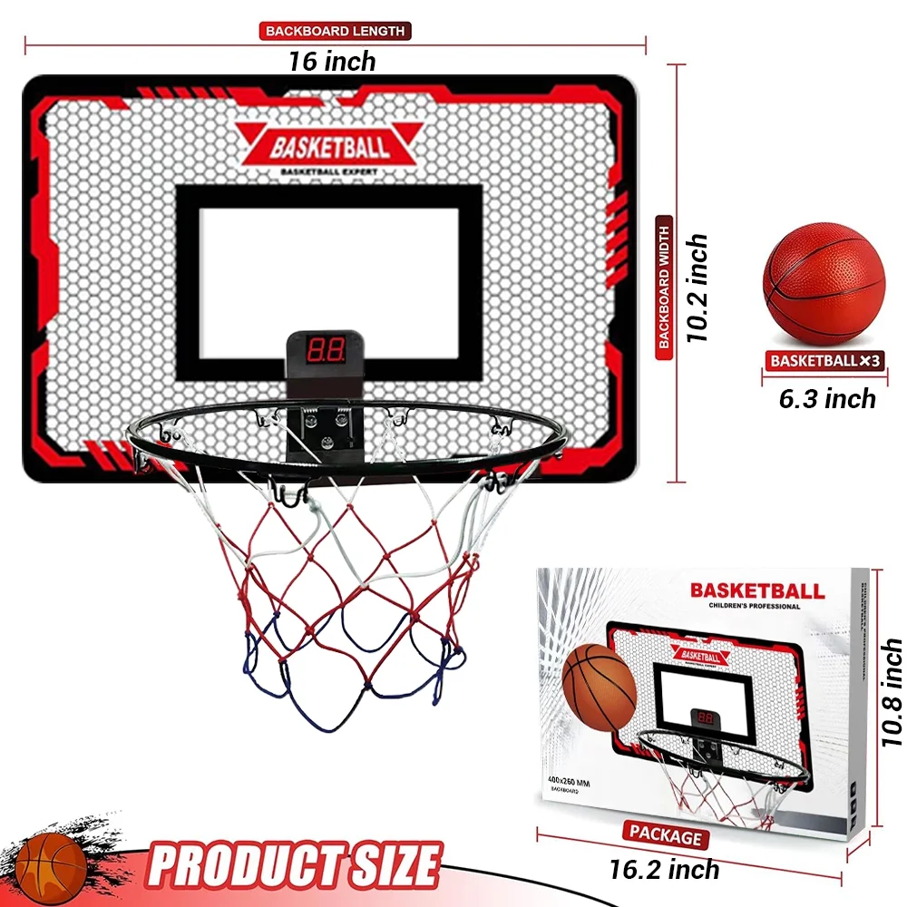 Indoor Basketball Hoop Automatic Scoring Electronic Scoreboard with 3 Balls Basketball Toy for Kids