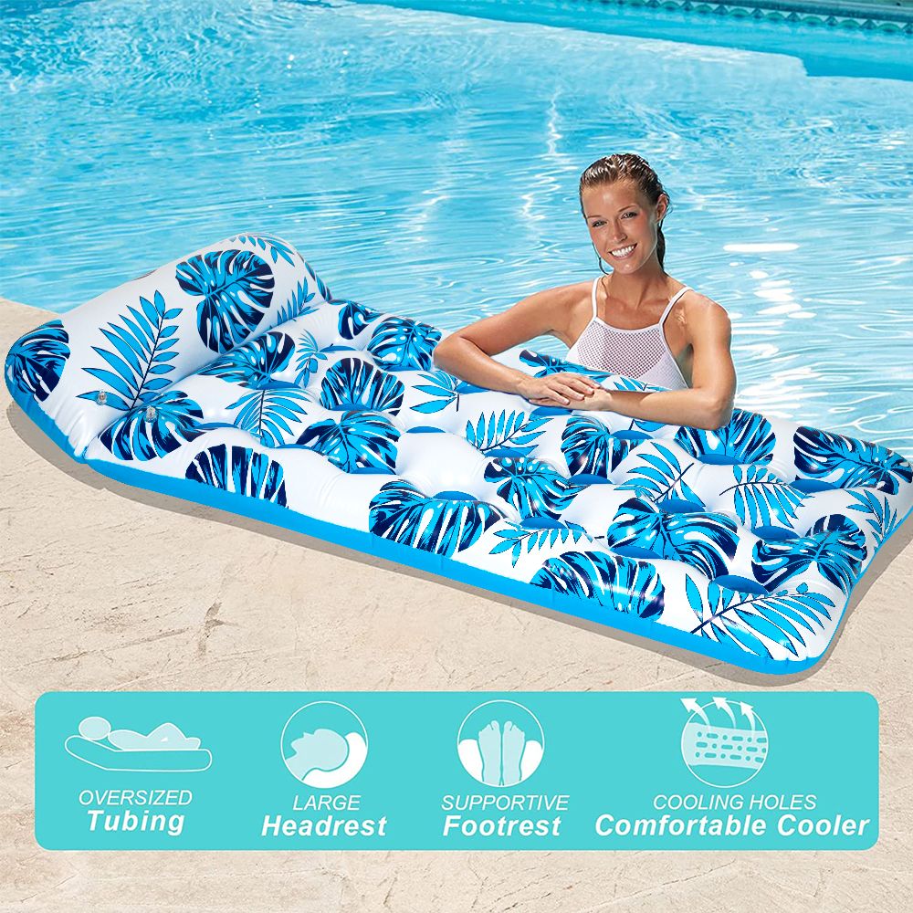 Inflatable Pool Floats Hammock with Headrest Floating Pool Lounge Chair 73 x 34in for Adults Blue