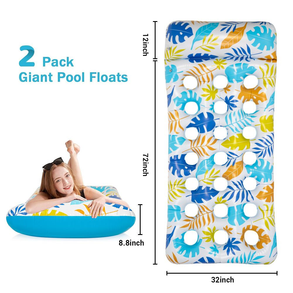 2 Piece Float Set Lounger Inflatable Pool Floats Reclining Chair Pedal Cup Holder White Blue