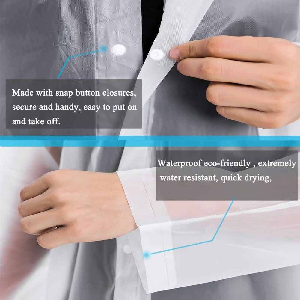 EVA Rain Coat Reusable Raincoat Hoods Sleeves 2 Pack Adults White